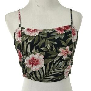 American Eagle Women Sleeveless Crop Tank Top Tropical Vacation Black Size Small
